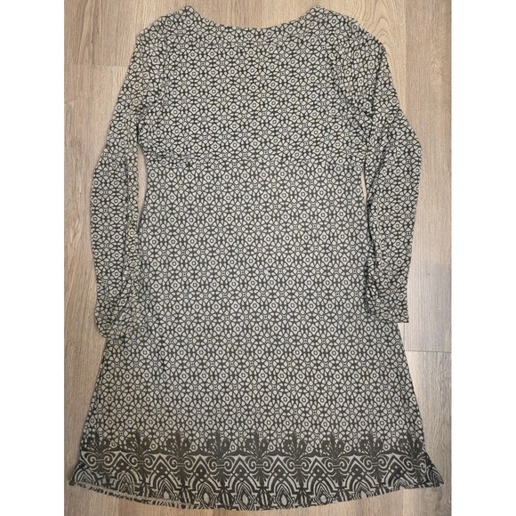 Athleta Womens Long Sleeve V Neck Dress Gray Geometric Ruched Size L - Picture 14 of 16